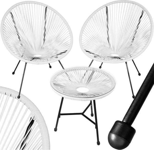 tectake Santana Gartenmöbel Set mit Tisch und 2 Gartenstühlen im Acapulco-Stil, Weiß, B/T/H: 190 x 149 x 78 cm - Bild 1
