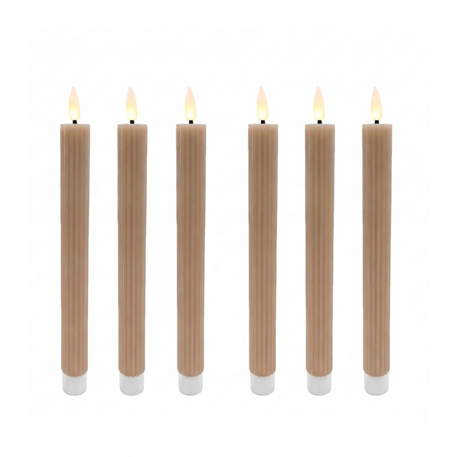 Relaxdays LED Stabkerzen 6er Set aus Echtwachs in Mocha Mousse mit flackerndem Flammeneffekt und Rillen-Design, Höhe: 25 cm, Durchmesser: 2 cm - Bild 2