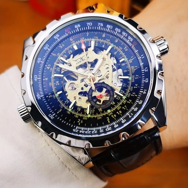 AOKULASIC Armbanduhr Automatik, Edelstahl, Leder, Schwarz, Herren - Bild 1