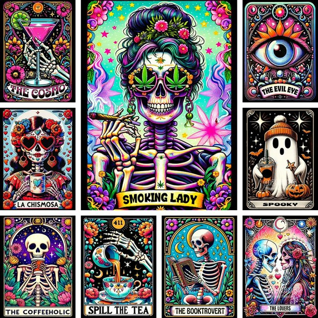 YUTTEE DIY Diamant Stickerei Set Tarot Karte mit Cartoon Skelett und Schädel in Multicolour, B/H: 20 x 30 cm - Bild 1
