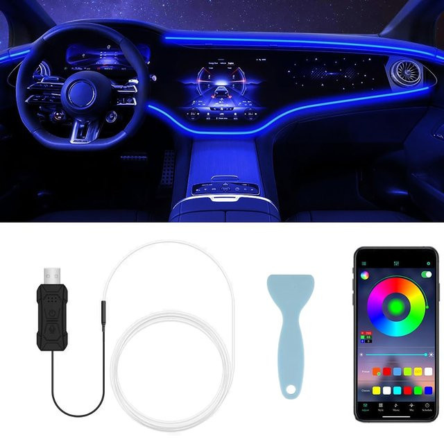 AnautosL RGB Neon LED Auto Innenbeleuchtung mit App-Steuerung und Musik-Synchronisierung, USB LED Streifen Glasfaser Umgebungsbeleuchtung, Multicolour - Bild 1