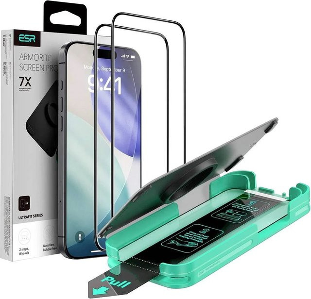 ESR Armorite UltraFit Schutzfolie aus gehärtetem Glas für Apple iPhone 17 Pro, Set mit 2 Stück, Schwarz und Transparent - Bild 1