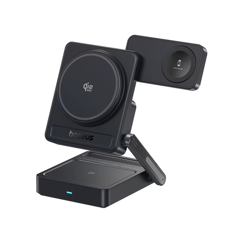Baseus 3-in-1 Magnetisches Kabelloses Ladegerät Qi2.2 25W Schnellladung für iPhone, Apple Watch und AirPods Pro in Schwarz - Bild 4