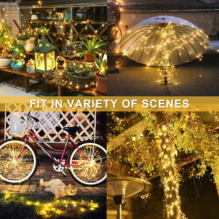 LEDOOR 2er-Pack Solar-Lichterkette mit 600 LED und Kupferdraht, Warmweiß, 64m Länge für Garten, Hof und Dekoration - Bild 5