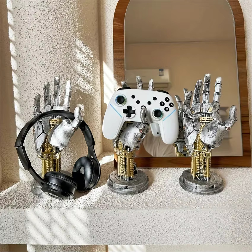 Cyberpunk 3D-Gamepad-Halter Roboter-Hand als Schreibtisch-Organizer in Silber aus Kunststoff - Bild 5