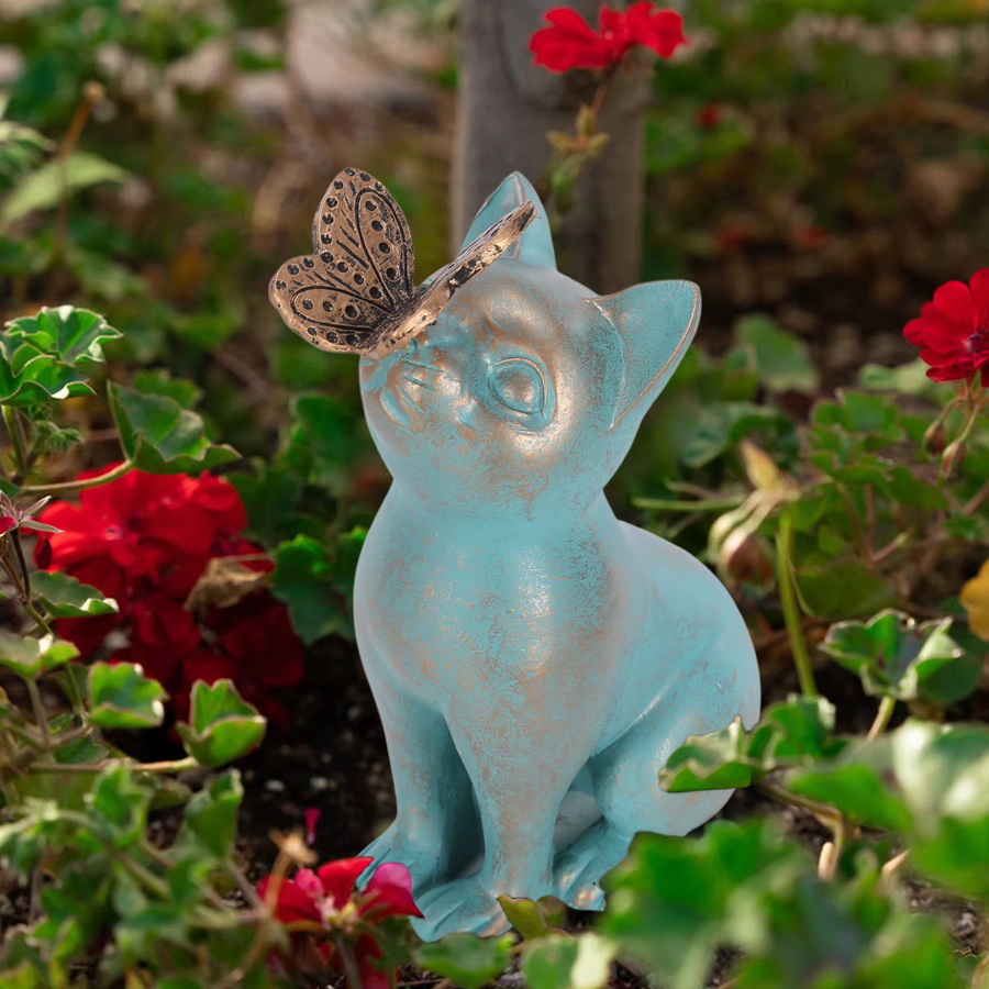 APWIKOGER Katzen-Skulptur aus Kunstharz als wasserdichte Kätzchen-Statue für die Gartenlandschaft und Heimdekoration - Bild 2