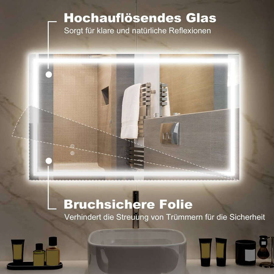 HOMCOM LED-Badspiegel silber, dimmbar, B/H/T: 60 x 100 x 3 cm - Bild 3