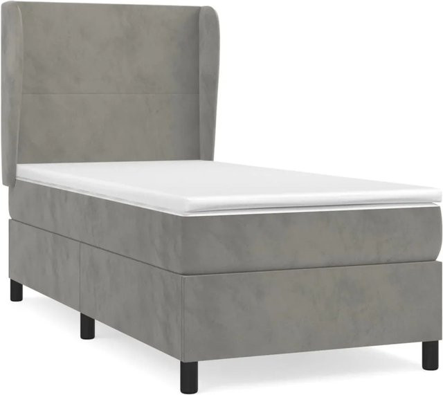 vidaXL Boxspringbett mit Matratze in Grau aus Samt, Hybridbett mit Taschenfederkern, B/T/H: 90 x 193 x 118 cm - Bild 1