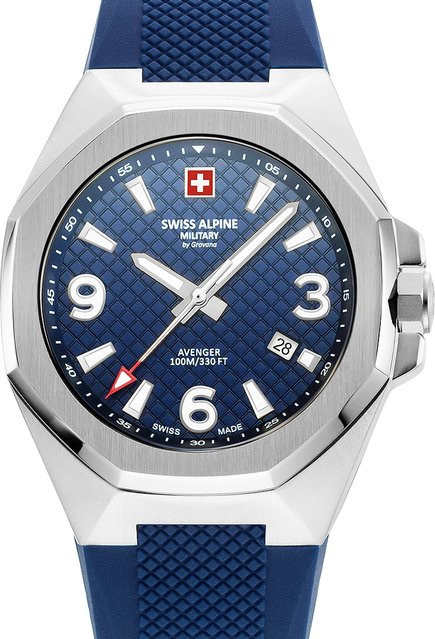 Swiss Alpine Military Herrenuhr, Quarz, Edelstahl, 42 mm, Blau, Silikon - Bild 1