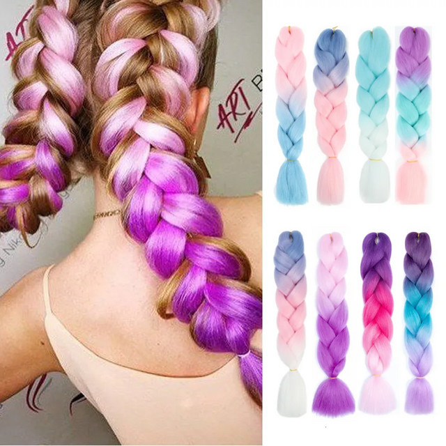 SHES BEAUTY Haarverlängerung, synthetisch, langes Flechthaar, Ombre Braun Blond, Damen - Bild 1
