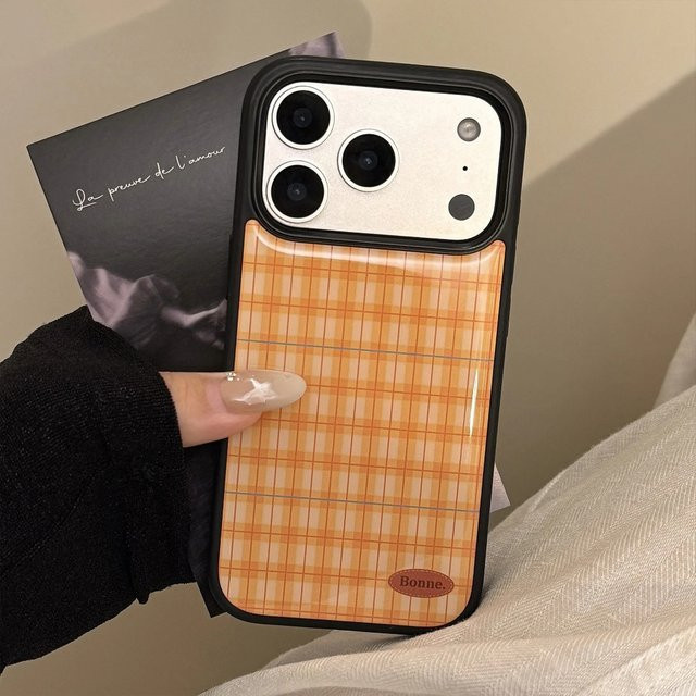 DecoPhone Handyhülle mit orangefarbenem Gittermuster und schwarzem Rand für iPhone 17 16 15 14 13 12 Pro Max Plus Air - Bild 1