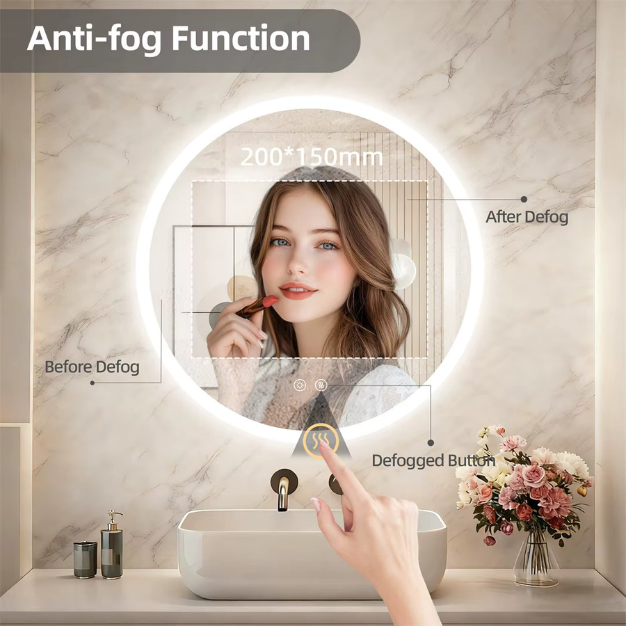LUVODI Runder Smart LED-Spiegel mit Antibeschlag-Funktion und 3-Farben-Lichtstufen, Durchmesser: 80 cm, Weiß - Bild 7