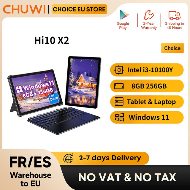 CHUWI Hi10 X2 2-in-1 Windows 11 Tablet mit Tastatur, 10,1 Zoll Display, Intel Core i3-10100Y, 8 GB RAM, 256 GB SSD, WIFI6 - Bild 1