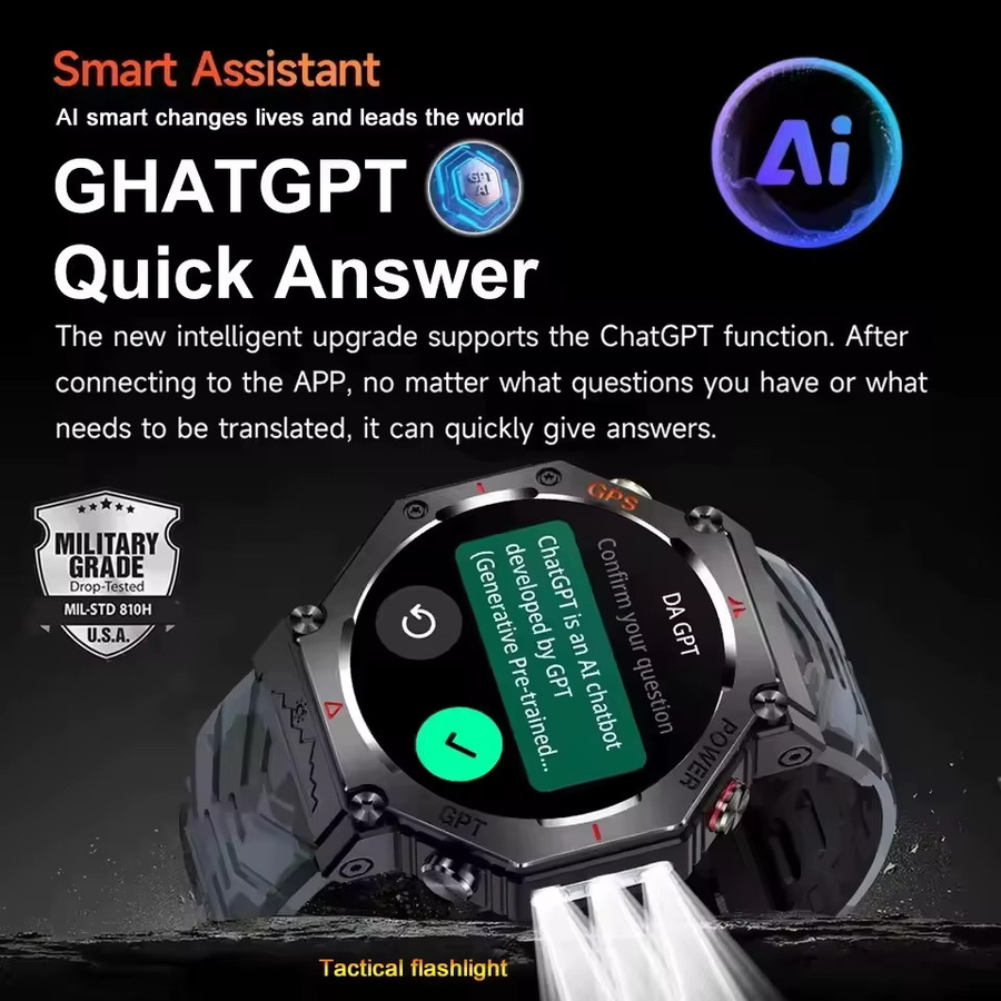 GUHUAVMI X-Sport Smartwatch für Erwachsene in Schwarz mit GPS, Kompass, Höhenmesser, 10ATM Wasserdichtigkeit und Bluetooth-Anruffunktion - Bild 5