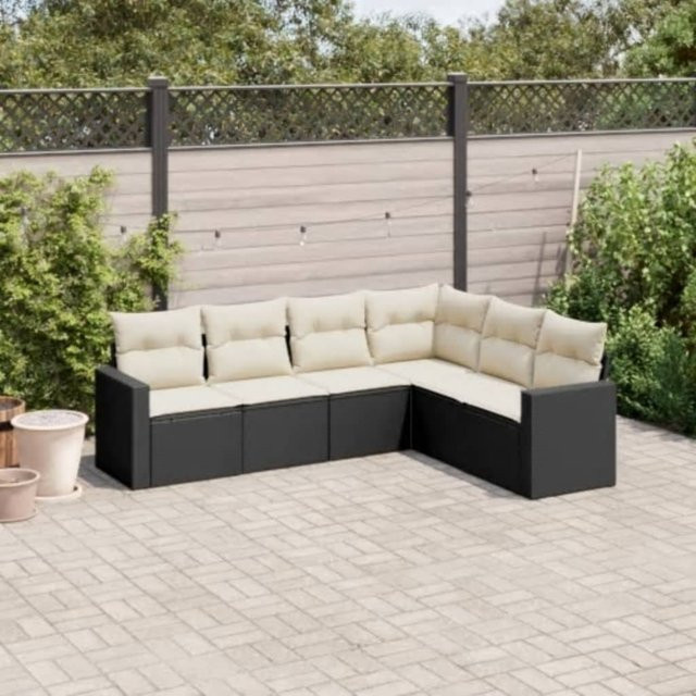 vidaXL 6-teiliges Garten-Sofagarnitur Set in L-Form aus Polyrattan mit Kissen in Schwarz - Bild 3