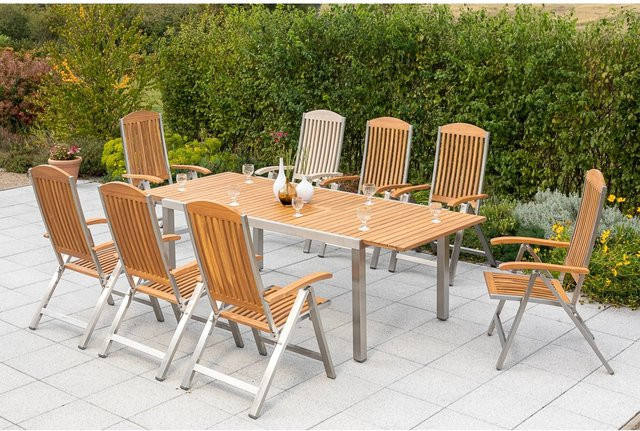 Merxx Keros Gartenmöbel Set 9-tlg. aus Akazienholz und Edelstahl, Ausziehtisch, braun/silber, B/T/H: 180 x 100 x 74 cm bis 240 x 100 x 74 cm - Bild 1