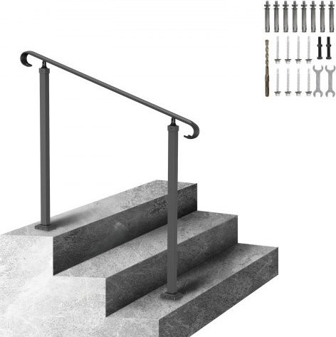 VEVOR Treppengeländer aus Schmiedeeisen für 2 oder 3 Stufen, verstellbare Höhe und Winkel, Schwarz, B/T/H: 120 x 13,5 x 97 cm - Bild 1