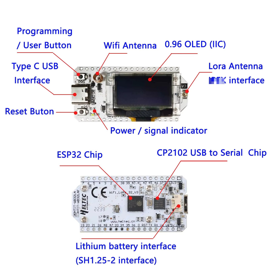 2 Sets Heltec LoRa 32 V3 Entwicklungskit mit ESP32-S3FN8, SX1262 und 0,96 Zoll OLED für IoT und Meshtastic (915 MHz/868 MHz) - Bild 2