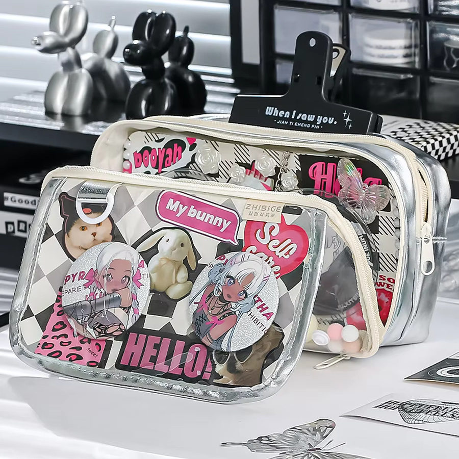 Kawaii Federmäppchen im koreanischen Stil aus Kunstleder, beige, großes Schreibwaren Etui mit großem Fassungsvermögen - Bild 3