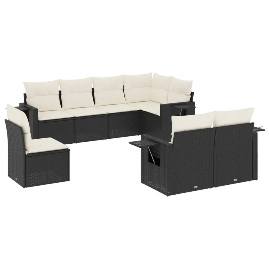 vidaXL 8-teilige Garten-Sofagarnitur in L-Form aus Poly-Rattan mit Kissen in Schwarz und Cremeweiß - Bild 2