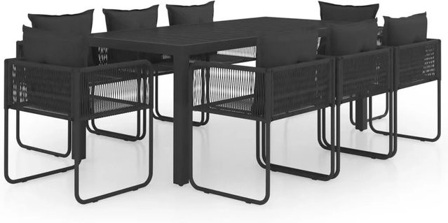 Furnicato 9-teilige Garten-Essgruppe aus PVC-Rattan und WPC in Schwarz - Bild 1
