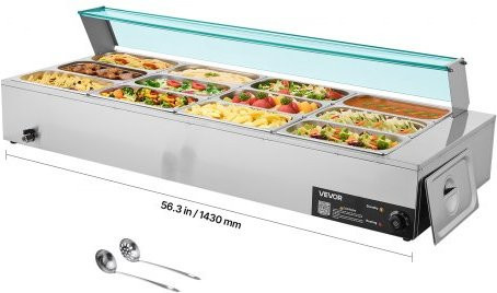 VEVOR elektrischer Speisenwärmer aus Edelstahl in Silber mit Glasabdeckung und Suppenkelle, 1,7 kW Chafing Dish für Catering und Restaurant - Bild 1