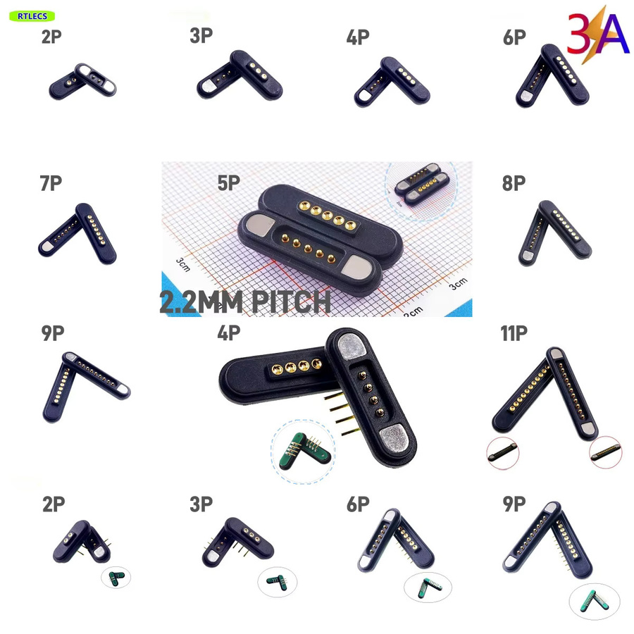 RTLECS Magnetischer Pogo Pin Stecker mit 11 Pins, Federbelastet, Männlich und Weiblich, Schwarz, 3A 12V DC, Wasserdicht mit Gitter Durchgangsloch - Bild 3