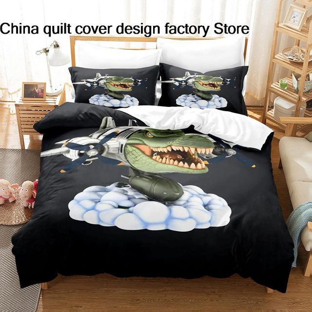 Bombardino Crocodilo Bettwäscheset mit 3D-Druck aus Mikrofaser, Schwarz, Queen Size 210 x 210 cm - Bild 1