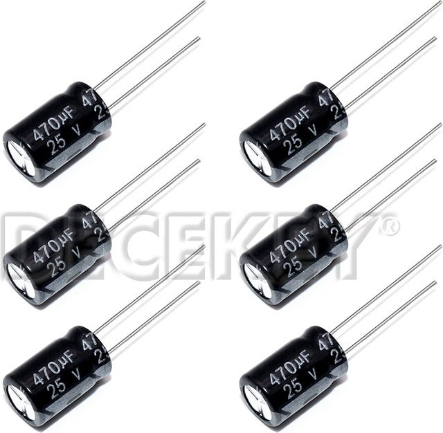 DECEKEY Aluminium-Elektrolytkondensator 470µF 25V Schwarz B: 8 mm, H: 12 mm, 20 Stück - Bild 1