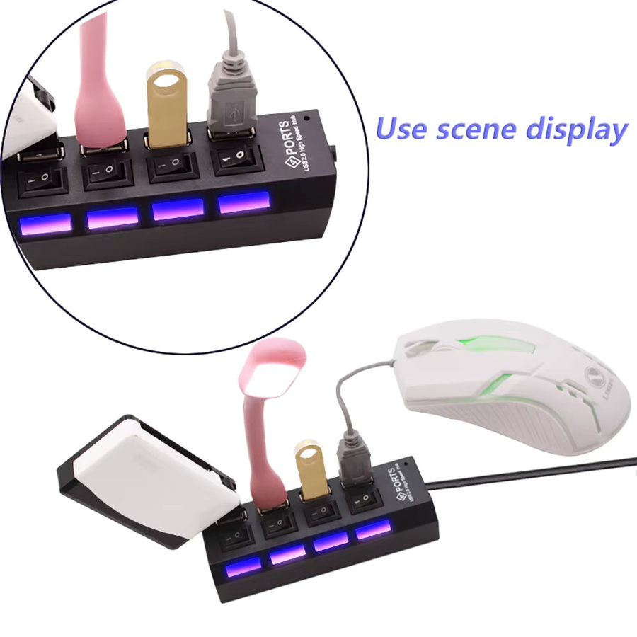 YUANRURU USB 2.0 Hub mit 7 Ports und Schalter, Multi USB Splitter Expander in Schwarz - Bild 2