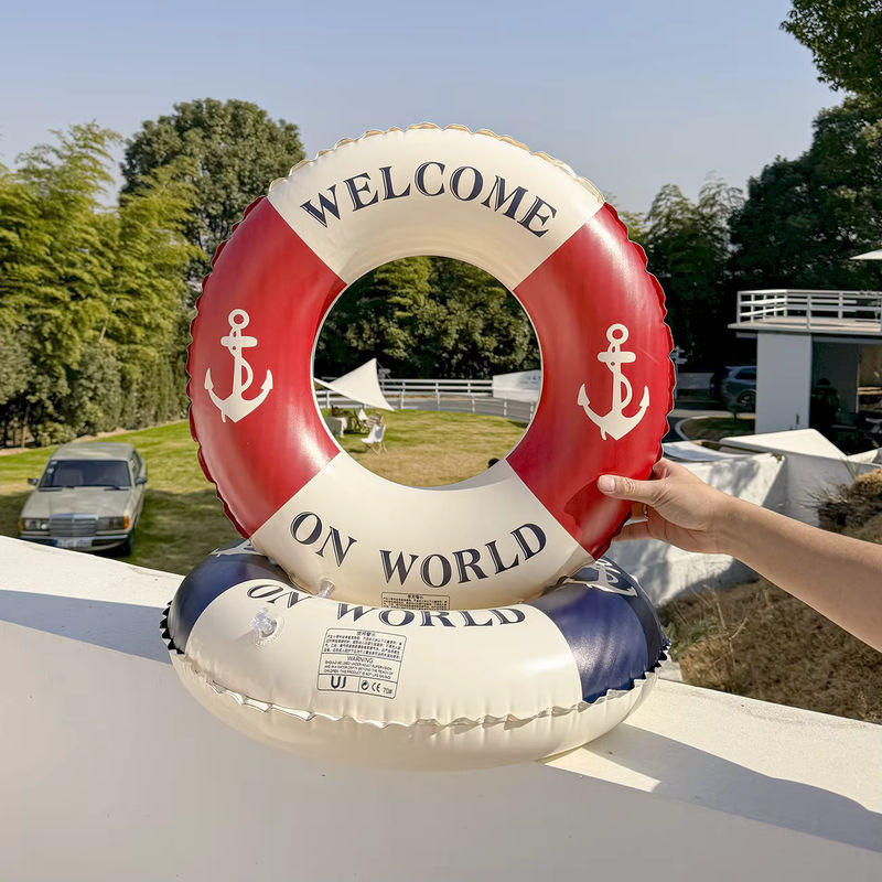 Aufblasbarer Retro-Bootsanker-Schwimmring für Erwachsene in Blau und Rot mit Handlauf - Bild 2