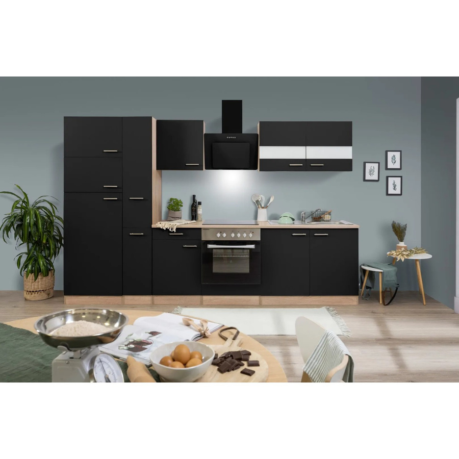 Respekta Küchenzeile KB300ESSCGKE in Schwarz-Eiche Sägerau Nachbildung mit Glastüren und Soft-Close-Funktion, B/T/H: 300 x 55 x 200 cm - Bild 2