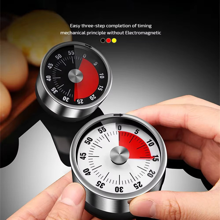DUTRIEUX Mechanischer Küchentimer aus Edelstahl mit 60-Minuten-Alarm und Magnet, Silber/Weiß - Bild 3