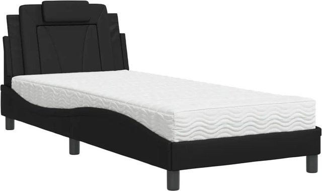 vidaXL Bett Viana mit Matratze in Schwarz aus Kunstleder und Kiefer, B/T/H: 80 x 200 cm - Bild 1