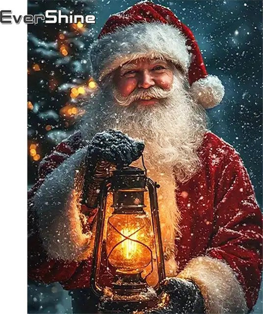 Evershine Weihnachtsmann Diamantmalerei Porträt als DIY Mosaik Stickerei in Mehrfarbig, Rund, Durchmesser: 20 cm - Bild 1