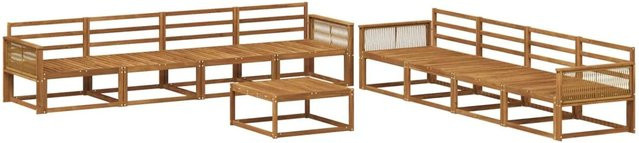vidaXL Outdoor-Sofagarnitur aus Massivholz Akazie in Braun, 9-teiliges L-Shape Set mit Tisch und Kissen - Bild 1