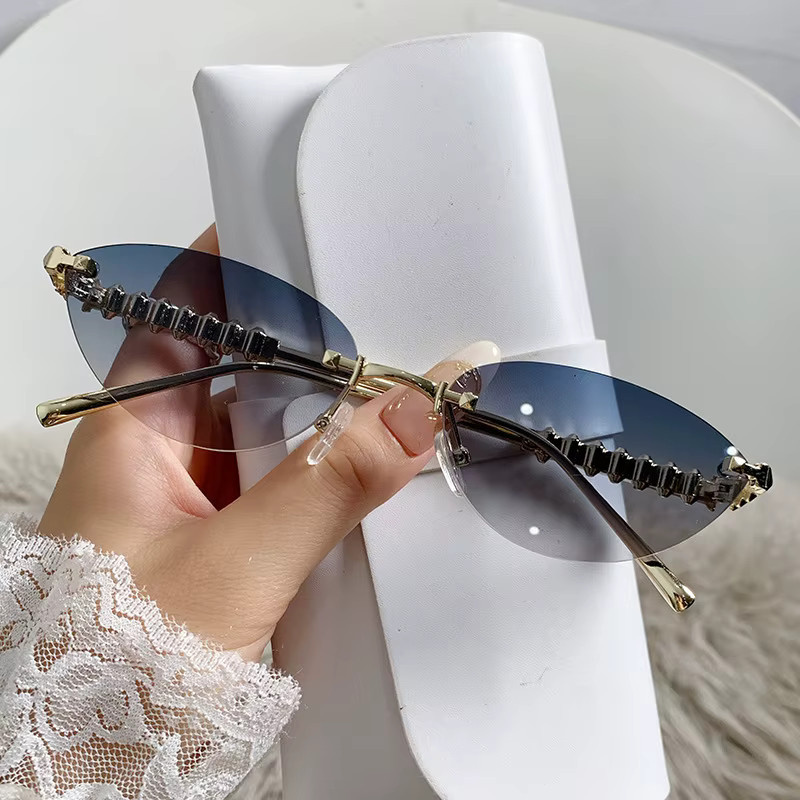 Julyrays Sonnenbrille Cat Eye, randlos, Metall, blau, Damen - Bild 2