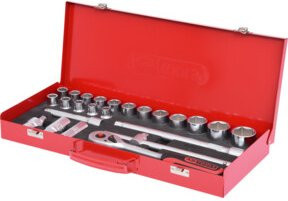 KS Tools 1/2 Zoll Steckschlüssel-Satz, 24-teilig, 6-kant, Chrome Vanadium, Rot - Bild 1
