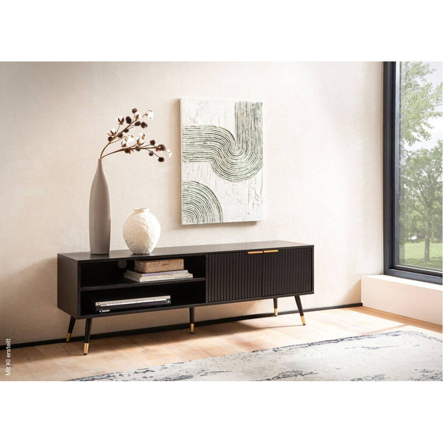 Modernes Lowboard in Schwarz matt aus Holz und Metall, B/H/T: 150 x 51 x 39 cm - Bild 2