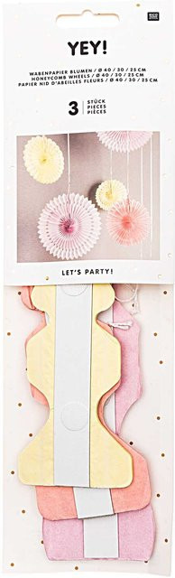 Rico Design Wabenpapier Blumen Deko-Set für Party und Hochzeit, 3 Stück in Rosa, Gelb und Lachs - Bild 1