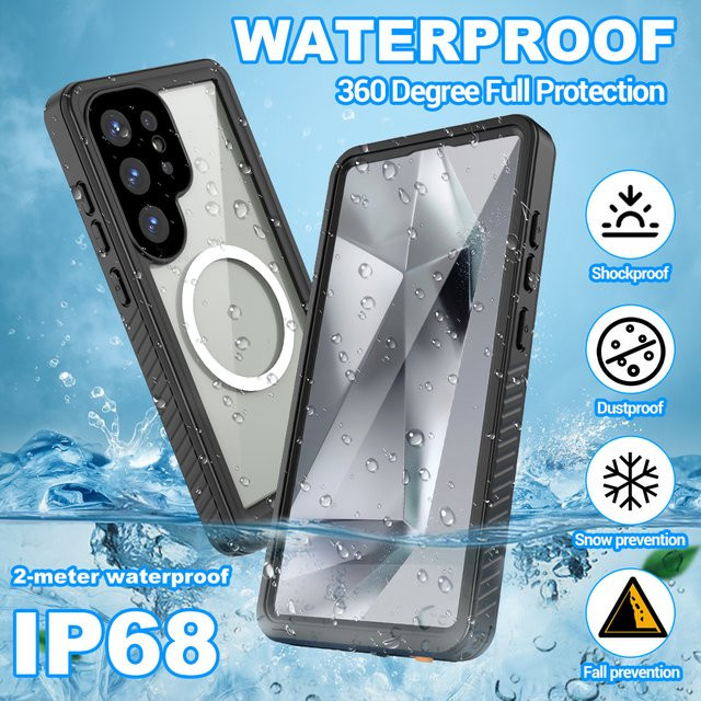 Samsung Galaxy S25 Ultra Handyhülle mit Magnetfunktion, wasserdicht und 360-Grad-Fallschutz in Schwarz - Bild 1