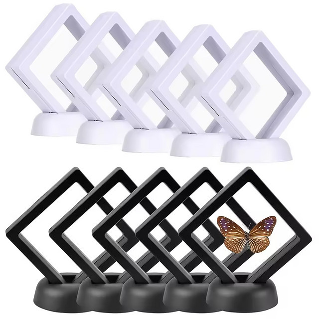 Beadia 5er Set Schmuckdisplay mit schwimmenden Vitrinenrahmen für Ringe, Halsketten und Ohrringe in Schwarz und Weiß - Bild 1
