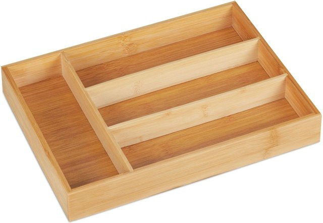 Relaxdays Besteckkasten aus Bambus und MDF in Natur mit 4 Fächern, B/T/H: 35,5 x 26 x 5 cm - Bild 1