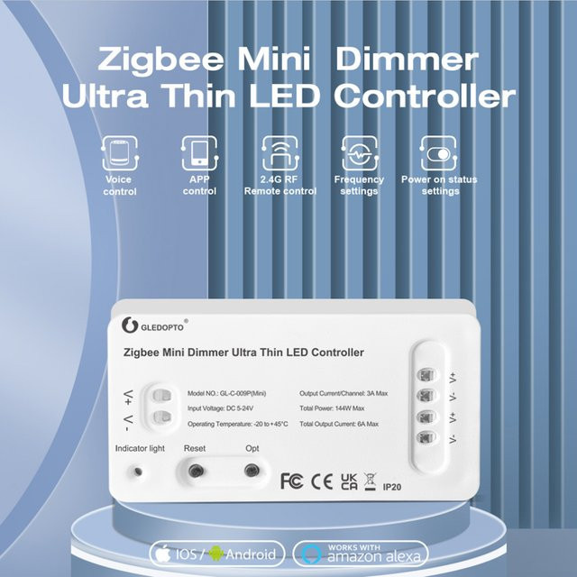 GLEDOPTO Zigbee MINI LED Dimmer Controller Kit für 24V COB Streifenlicht, einfarbig weiß mit Fernbedienung und App-Steuerung - Bild 1