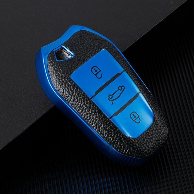 Luxus Autoschlüssel Hülle mit Schlüsselanhänger für Peugeot 2008 3008 4008 5008 308 408 508 in Schwarz, Weiß, Blau, Rot und Grün - Bild 1