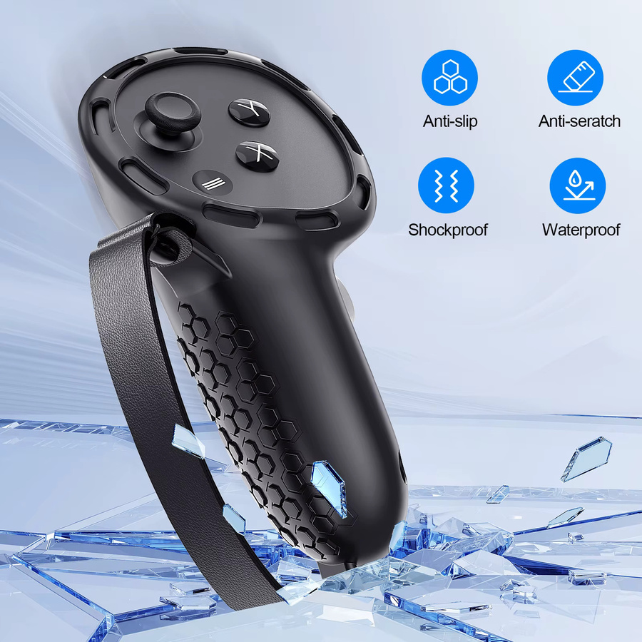 GINWDAY Silikon Griff Schutzhülle für Meta Quest 3 und 3S Controller in Schwarz mit Anti-Kollision Schutz und Grip Shell für VR Zubehör - Bild 3