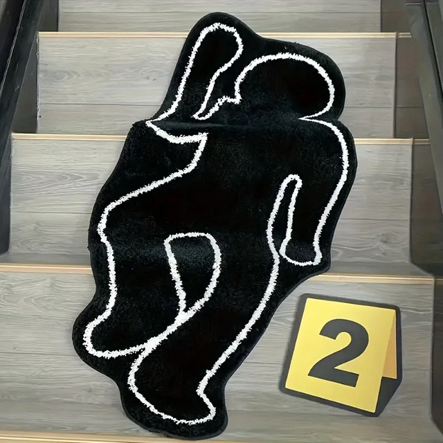 VIKAMA Kreativer Teppich in Schwarz mit Tier-Motiv, geräuschreduzierender Kunstfell-Teppich für Schlafzimmer und Eingangsbereich, B/T: 110 x 45 cm - Bild 1