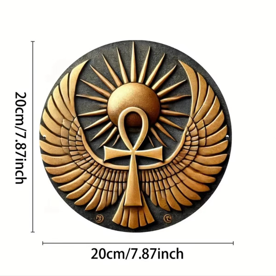 CIFBUY Retro Ankh & Ra Sun Wandkunst Gold Rund Abstrakt - Bild 2