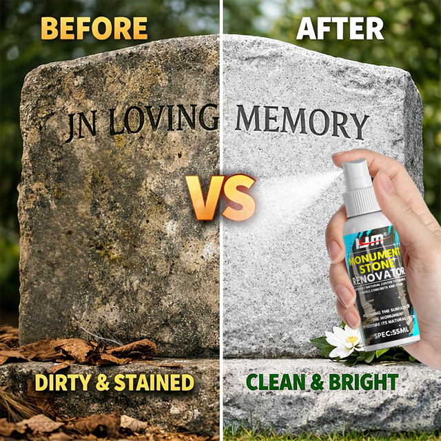 KJM Denkmalstein-Renovierungsspray zur Fleckenentfernung und Glanzwiederherstellung für Grabsteine, Granit, Marmor und Steinflächen, 55 ml - Bild 1