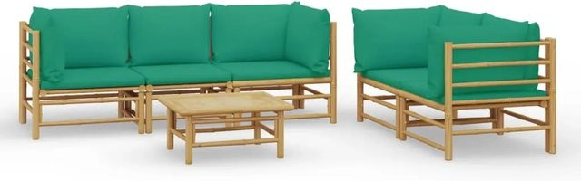 vidaXL 6-tlg Garten-Lounge-Set aus geöltem Bambus mit grünen Kissen Modell 2 - Bild 1